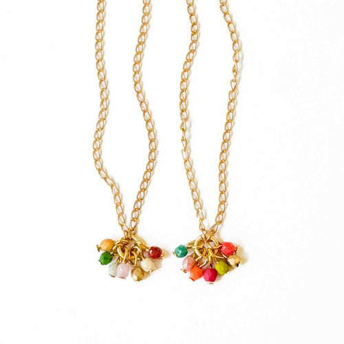 Dainty Gold Plated Necklace With Tiny Beaded Cluster Pendant.