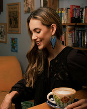 Load image into Gallery viewer, Beaded Handwoven Sonoran Triangle Fringe Earrings (Aqua).
