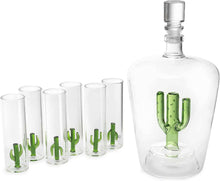 Load image into Gallery viewer, Decanter Set with Cactus Decanter and 6 Cactus Shot Glasses
