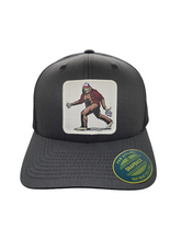 Load image into Gallery viewer, Sasquatch Trucker Mesh Snapback Hat: Brown on Khaki.
