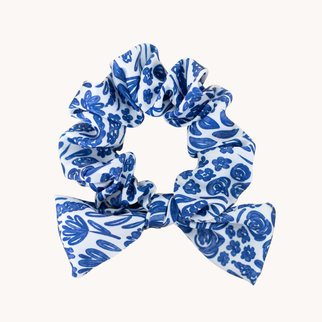 Porcelain Floral Satin Scrunchie.