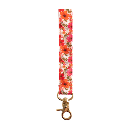 Rosewood Blooms Wristlet Keychain.