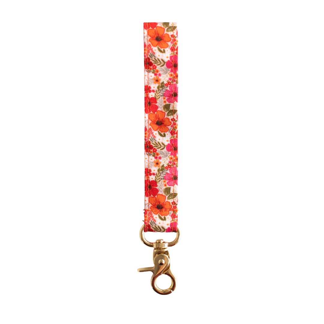 Rosewood Blooms Wristlet Keychain.