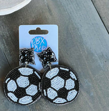 Load image into Gallery viewer, Soccer Seed Beaded Dangle Earrings.
