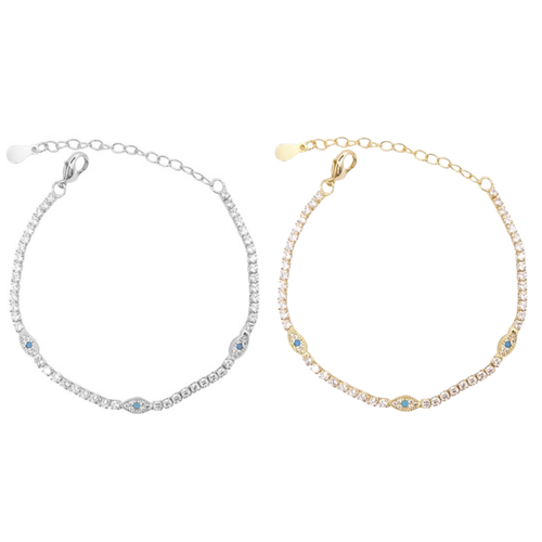 CZ Diamond Tennis Evil Eye Bracelet.