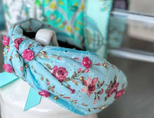 Load image into Gallery viewer, Spring Blues Rose Shabby Chic Beaded Headband.
