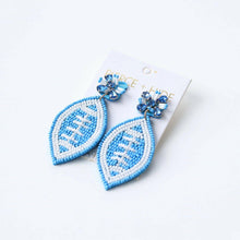 Load image into Gallery viewer, Beaded Carolina Blue Football Earrings| GAME DAY EARRINGS.
