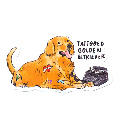 Tattooed Golden Retriever Vinyl Sticker.