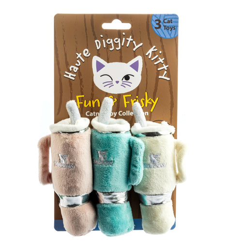 Snuggly Cup 3-Pack Organic Catnip Toys (Teal, Ivory, Blush).