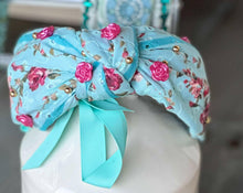 Load image into Gallery viewer, Spring Blues Rose Shabby Chic Beaded Headband.
