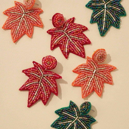 Autumn Leaf Seed Bead Earrings.