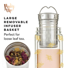 Load image into Gallery viewer, Blair™ Insulated Glass Travel Mug w/ Tea Infuser - Bee.
