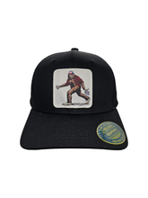 Load image into Gallery viewer, Sasquatch Trucker Mesh Snapback Hat: Brown on Khaki.
