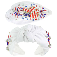 Load image into Gallery viewer, USA Patriotic Peace Sign Jeweled Beaded Headband.
