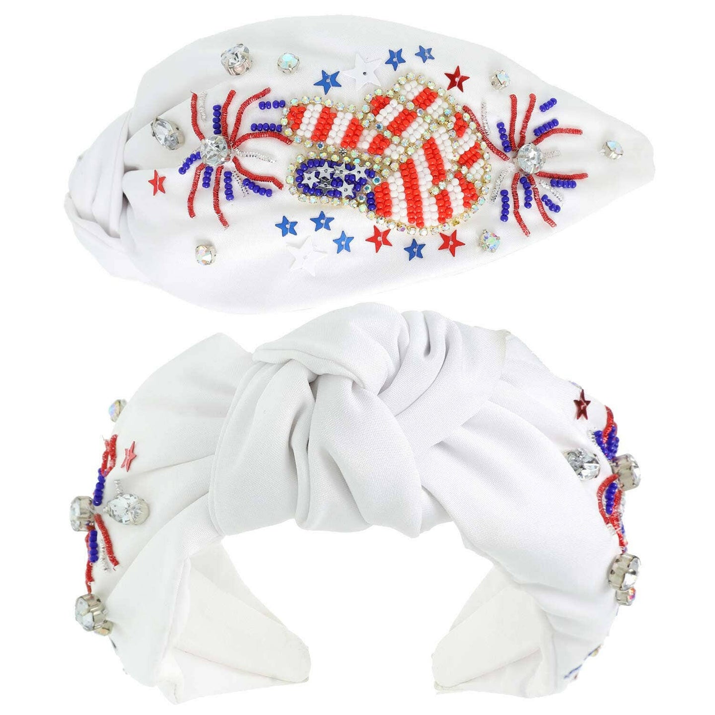 USA Patriotic Peace Sign Jeweled Beaded Headband.