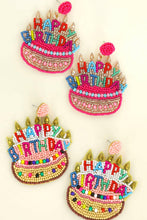 Load image into Gallery viewer, Beaded &amp; Jeweled &quot;Happy Birthday&quot; Cake Dangle Earrings.
