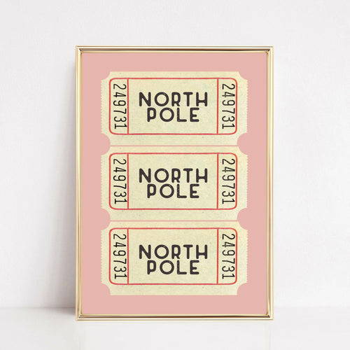 Christmas Wall Art Print | North Pole Ticket Pink.