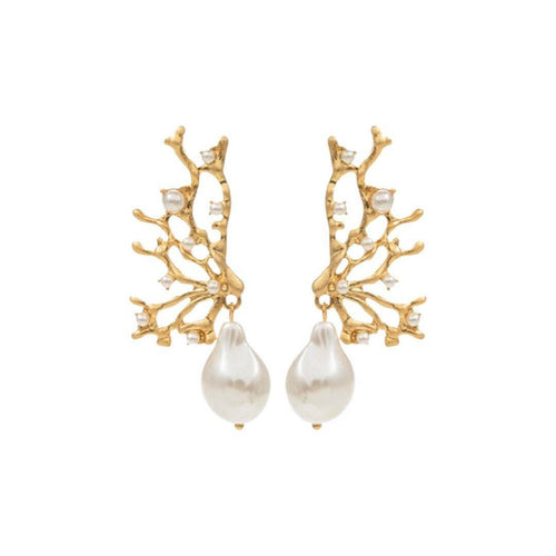 Coral Branch + Pearl Drop Earrings.
