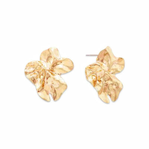 Gold Textured Flower Stud.