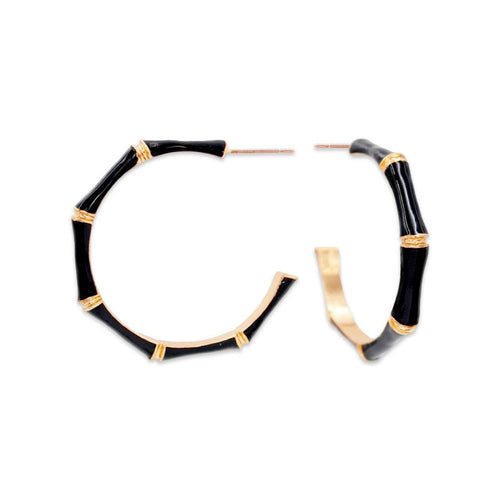 Black Bamboo Hoop Earrings.