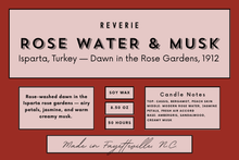 Load image into Gallery viewer, Rose Water &amp; Musk Candle - Isparta, Turkey — Dawn in the Rose Gardens, 1912
