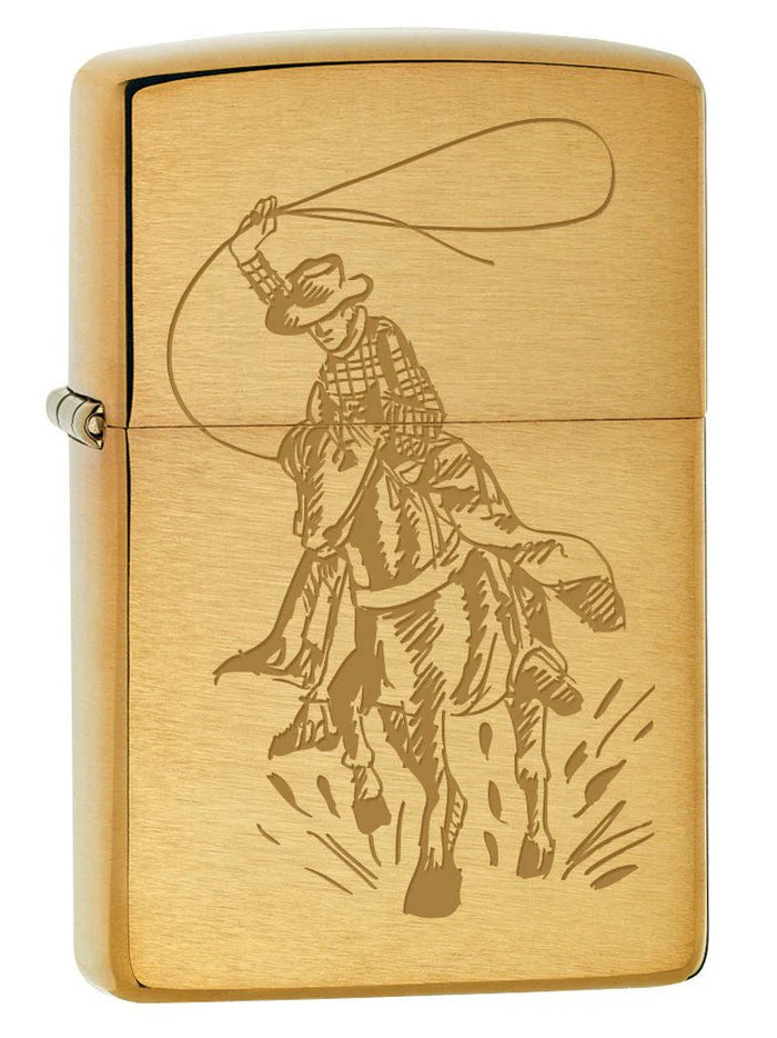 Cowboy with Lasso on Horse - Brushed Brass 80238 Zippo Lighter