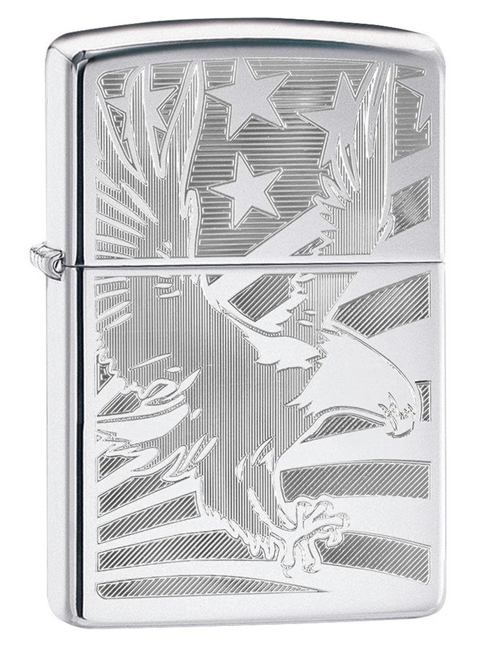 Eagle and American Flag, Engraved - High Polish Chrome 80745 Zippo Lighter