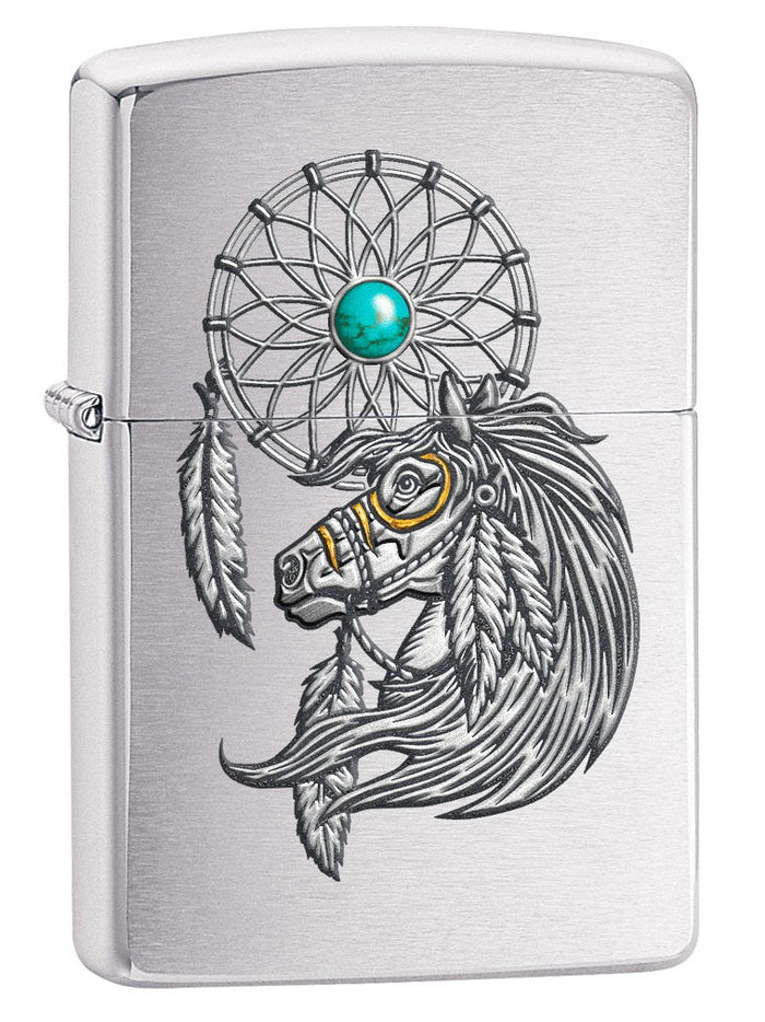 Native American Horse and Dreamcatcher - Brushed Chrome Zippo Lighter