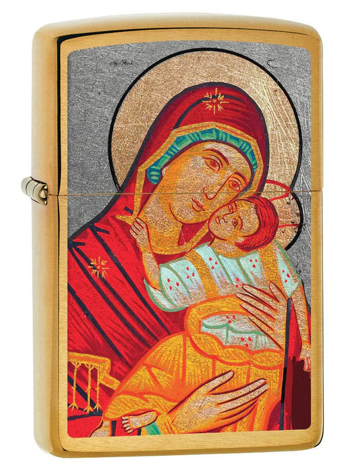 Virgin Mary with Child - Brushed Brass Zippo Lighter