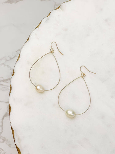Freshwater Pearl Minimalist Oval Earrings.