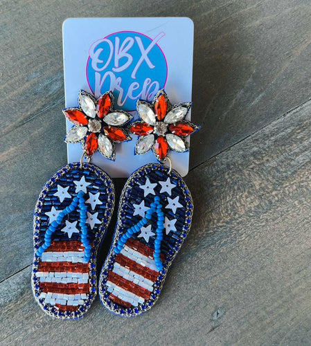 Patriotic Red White and Blue Flip Flop Handmade Earrings.