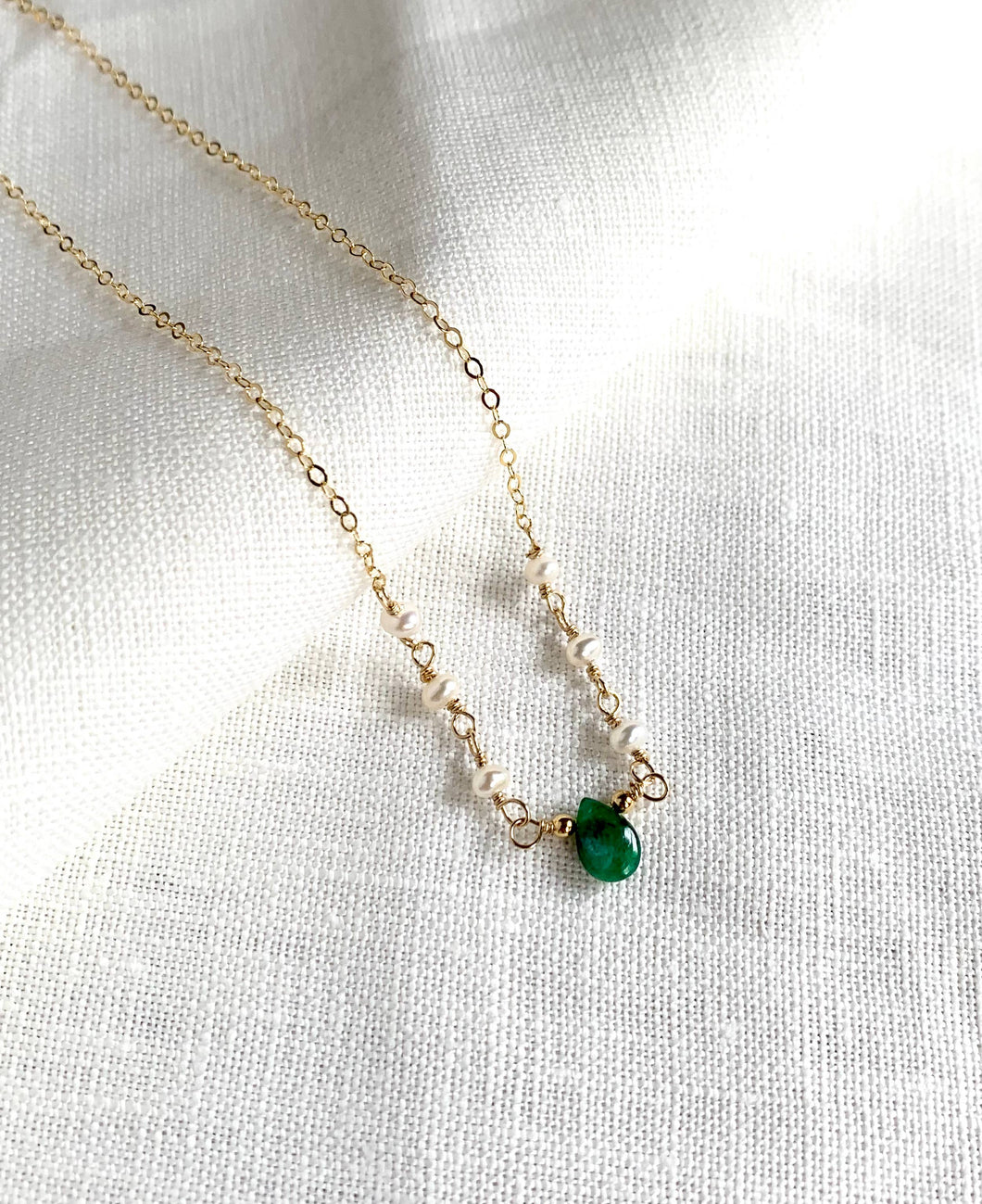 Dainty Emerald and Pearl Necklace