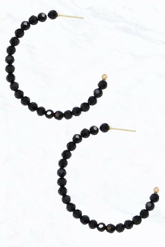 Tiny Glass Bead Open End Hoop Earrings.