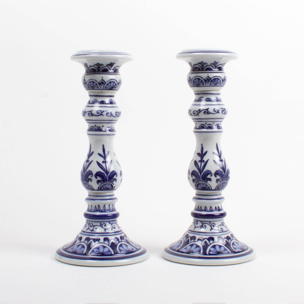 Blue Chinoiserie Candlestick Set - Large