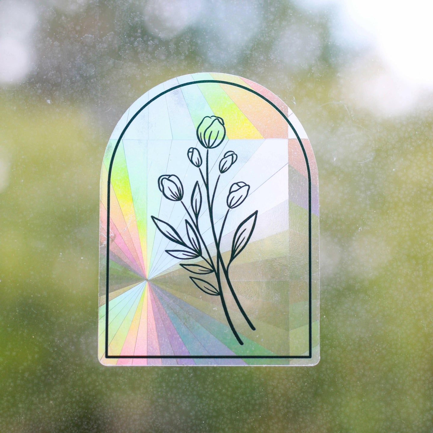 Arch + Tulips Sun Catcher Window Decal, 3.75x5 in..