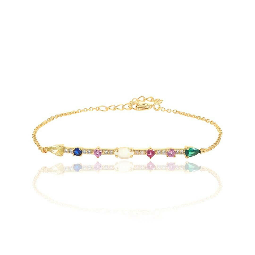 14k Gold Colorful Long Bar Bracelet.