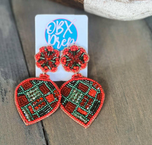 Christmas Ornament Seed Beaded Drop Earrings.