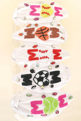 Sport MOM Crystal Beaded Embroidery Headband.