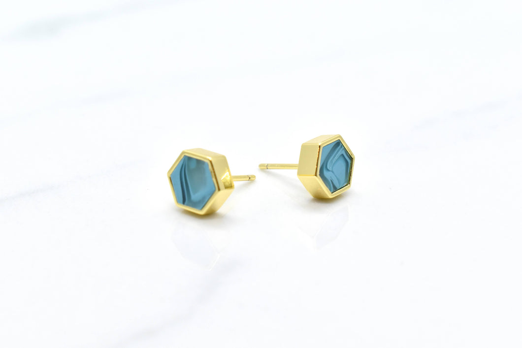 Aquamarine Hexagon Stud Earrings