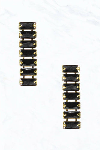 Baguette Glass Stone Brass White/Gold Dipped Post Earrings.