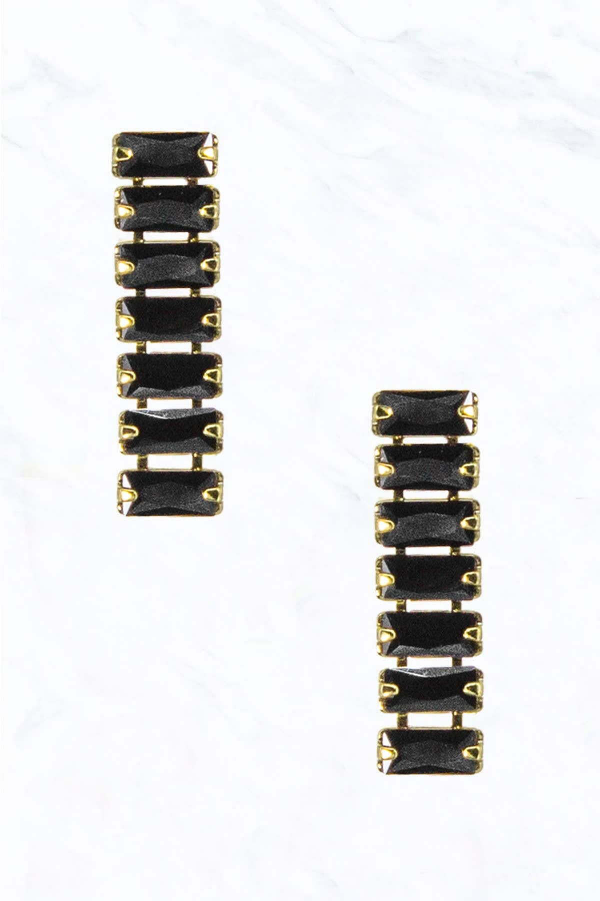 Baguette Glass Stone Brass White/Gold Dipped Post Earrings.