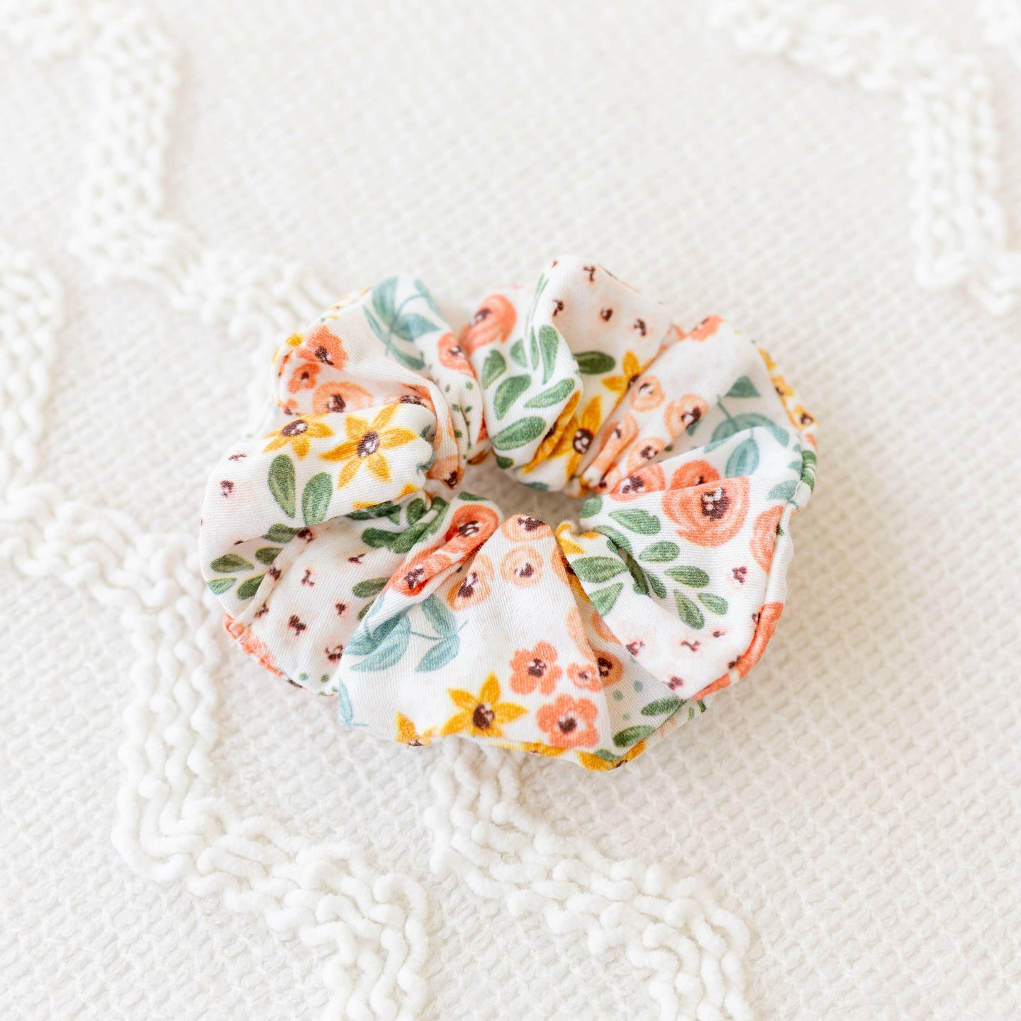 White Floral Scrunchie.