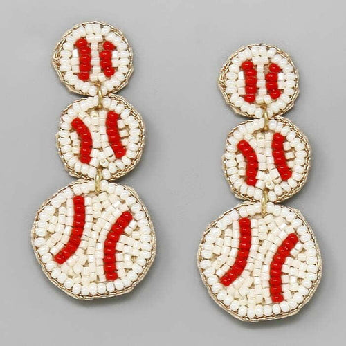 Triple Baseball Seed Beaded Drop Earrings.