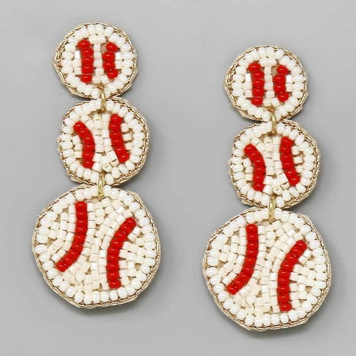 Triple Baseball Seed Beaded Drop Earrings.