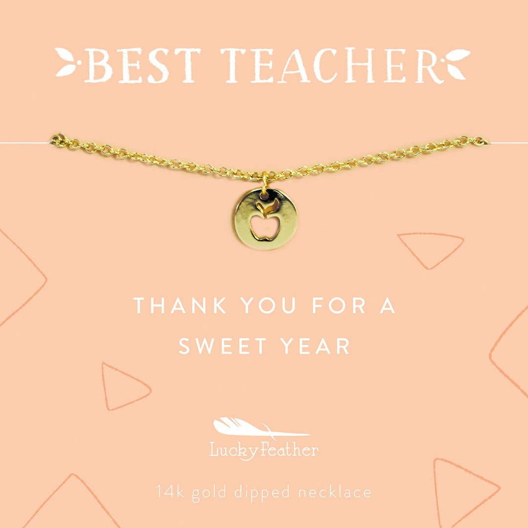 Teacher Necklace - Thank You for a Sweet Year - Gold - Apple