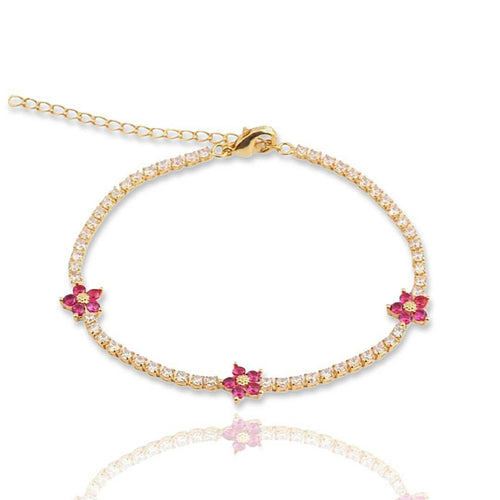 CZ Diamond Color Flower Tennis Bracelet.