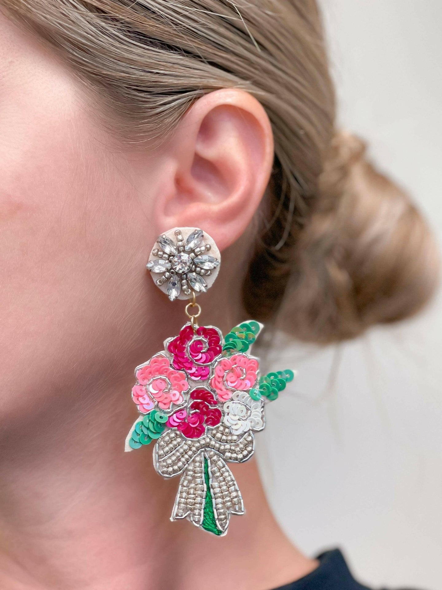 Bouquet of Flowers Beaded Dangle Earrings.