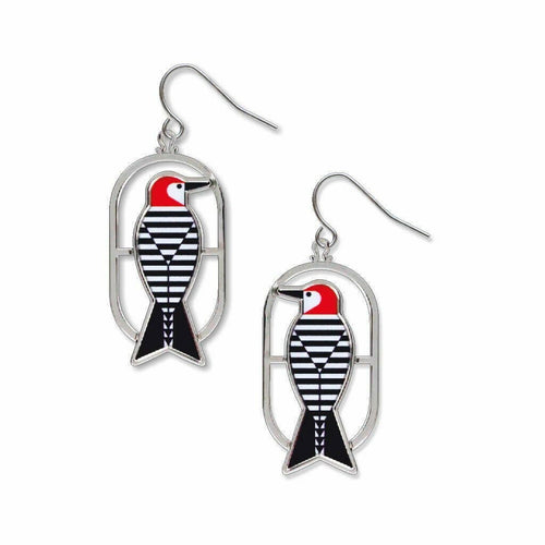 Charley Harper's Woodpecker Earrings.