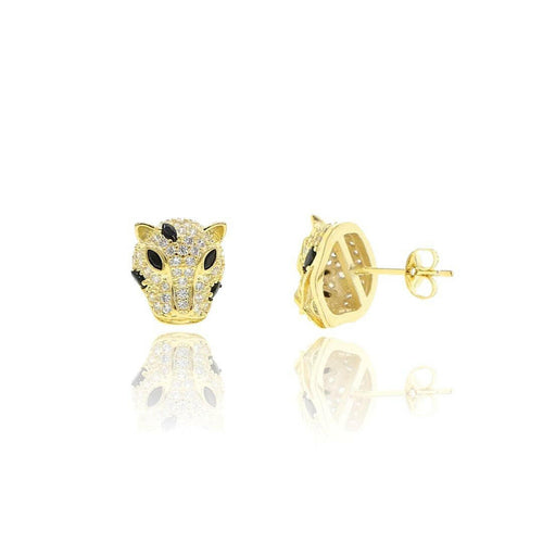 CZ Black Eyes Panther Stud Earrings.
