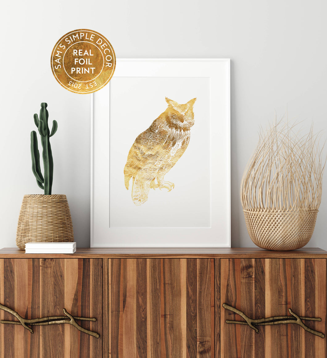 Owl Real Gold Foil Print